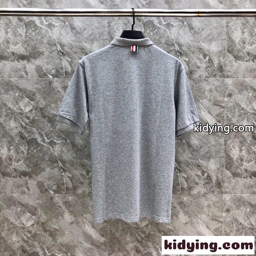 定番 カジュアル ストライプ ポロシャツ トムブラウン 半袖Tシャツ コピー グレー-0