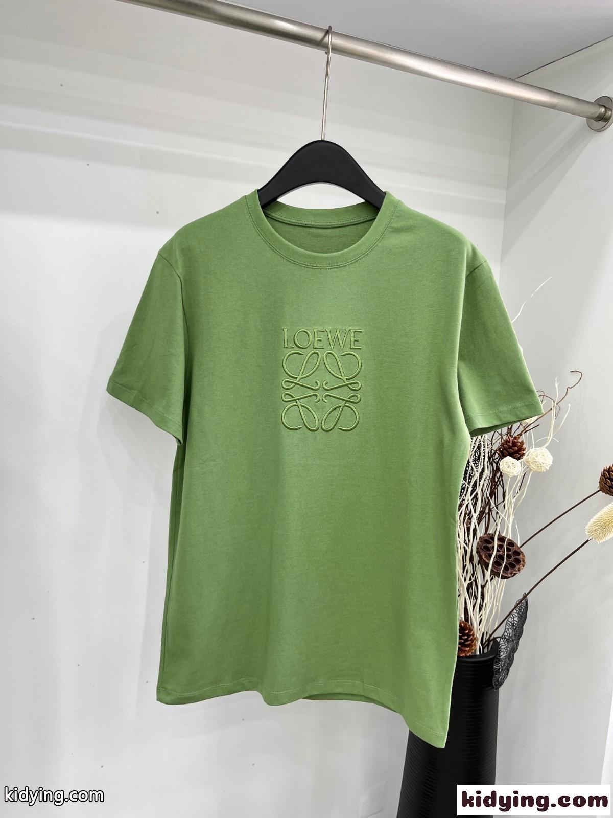 ロエベ Tシャツ コピー 人気 カジュアル 刺繍入り 半袖Tシャツ グリーン-0