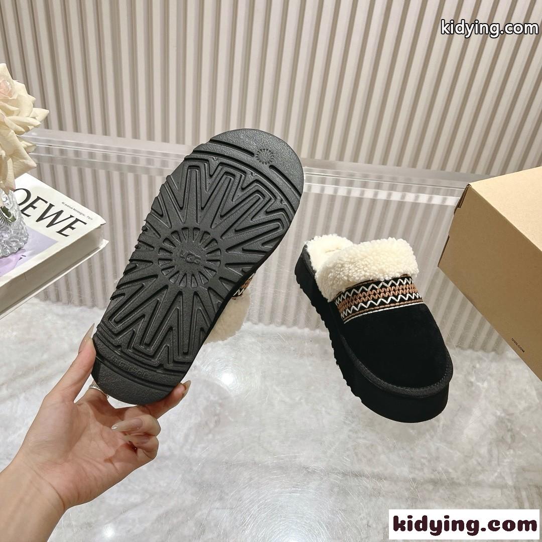 アグ サンダル スーパーコピー 秋冬 カジュアル スエード ムートン スリッパ UGG ブラック-3