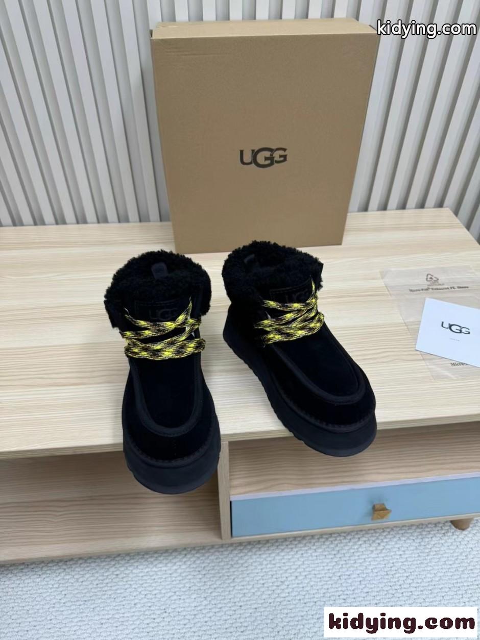 UGG アグ スーパーコピー プラットフォーム スエード レースアップブーツ ブラック-0