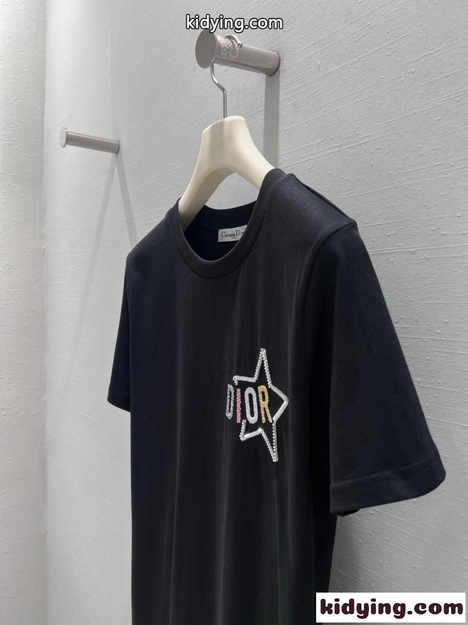 シンプル 洗練された コットン 半袖Tシャツ クリスチャン・ディオール Tシャツ コピー ブラック-2