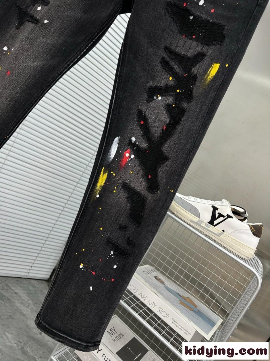 ペイント＆ダメージ加工 デニムパンツ ディースクエアード ジーンズ 偽物 ブラック-4