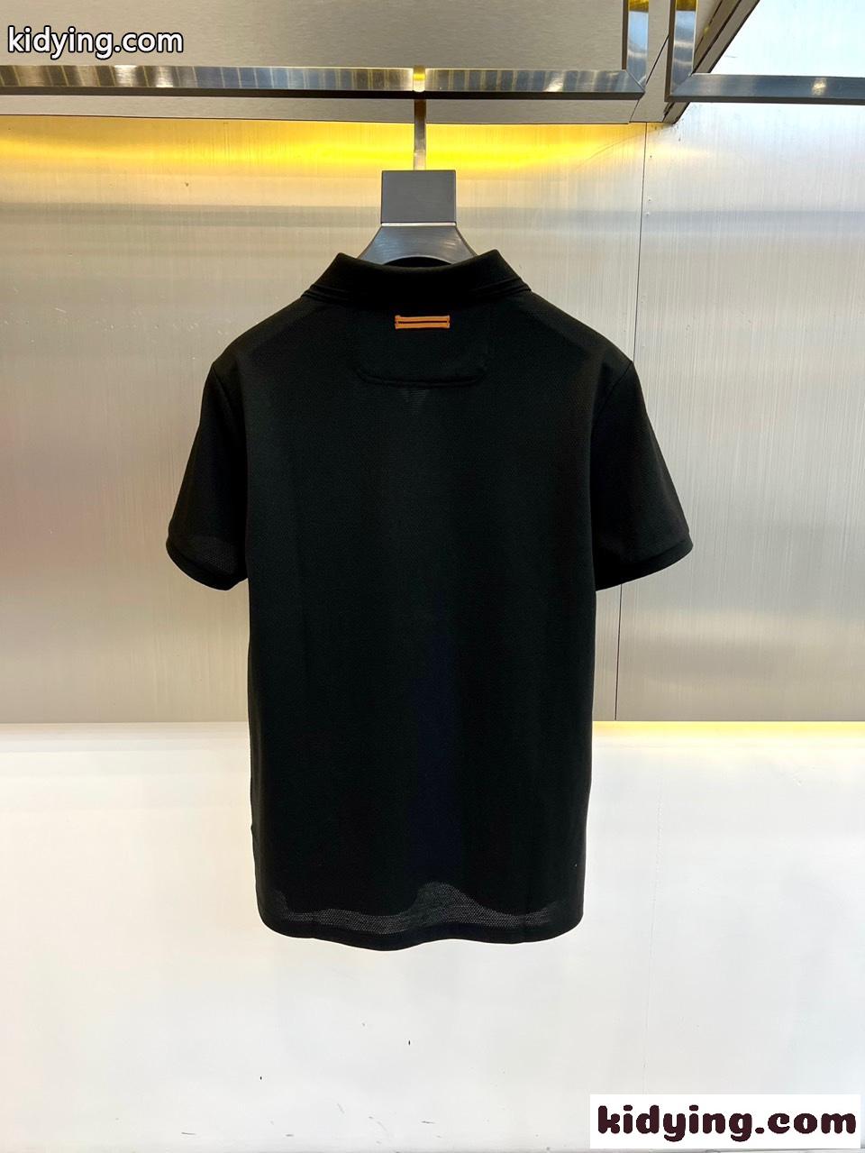 大人 カジュアル スキッパーポロシャツ エルメネジルド・ゼニア 半袖Tシャツ コピー ブラック-4