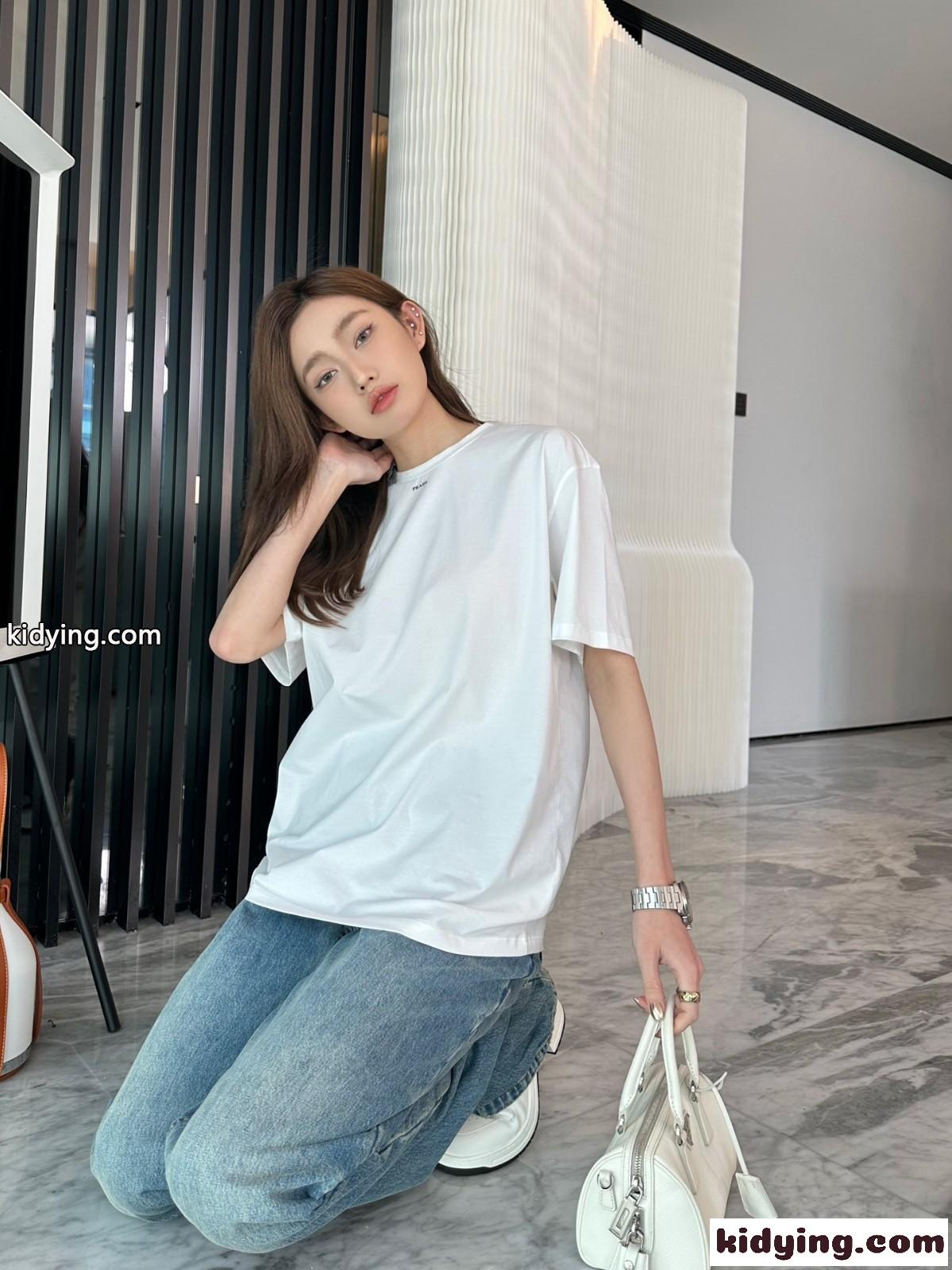 シンプル クルーネック ジャージーTシャツ プラダ Tシャツ コピー ユニセックス-4