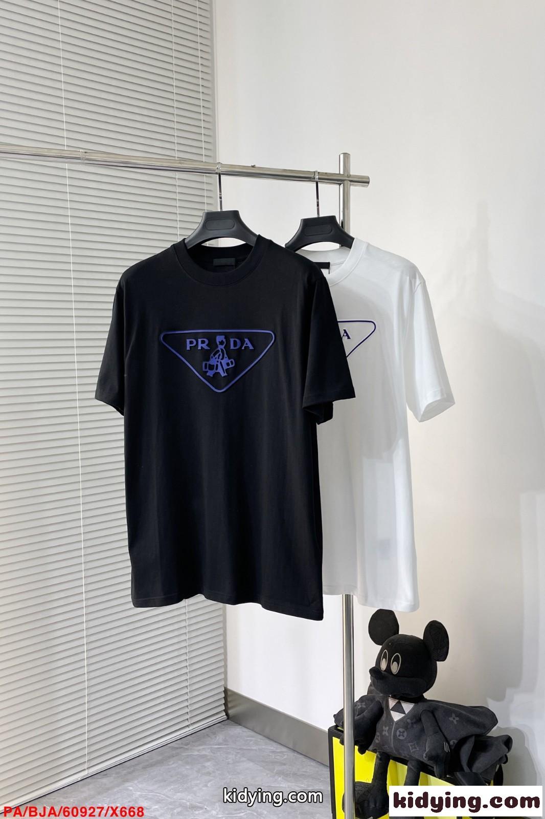 シンプル 着回し クルーネック ロゴ プラダ Tシャツ コピー 半袖 トップス-2