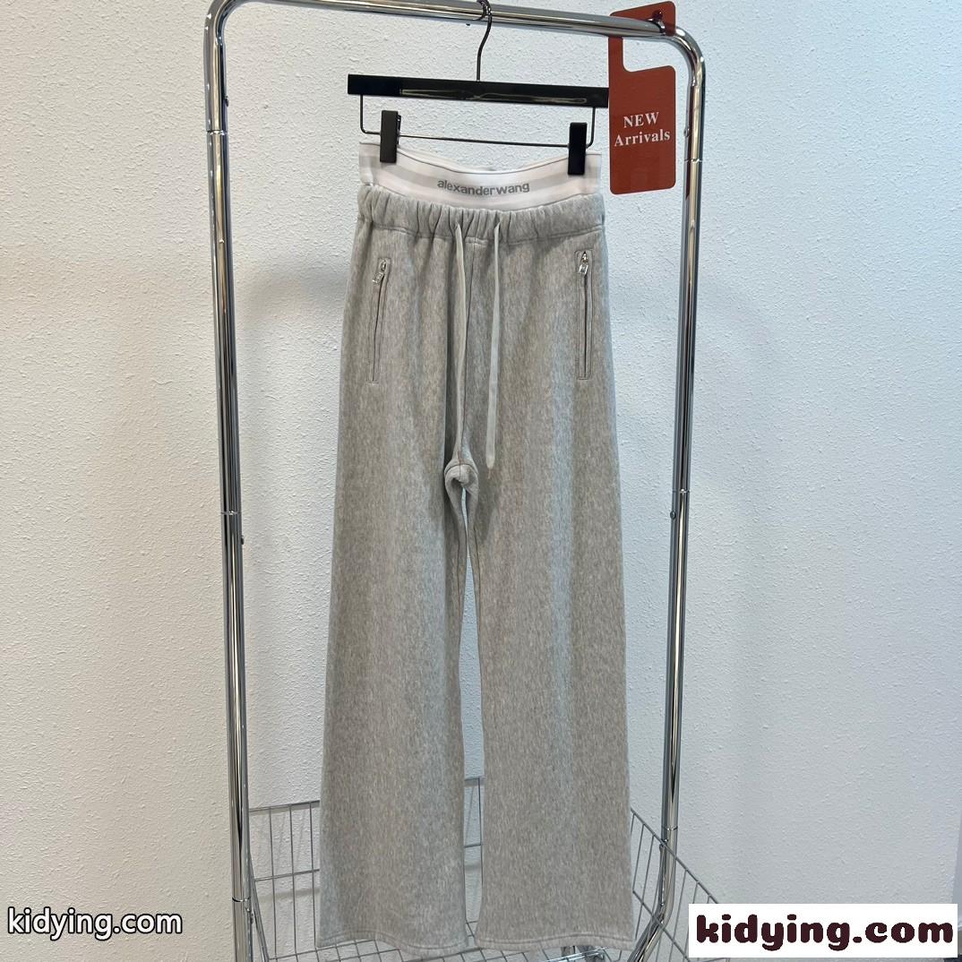 アレキサンダーワング ロゴブリーフウエストバンド付き ワイドレッグスウェットパンツ 偽物 グレー-1