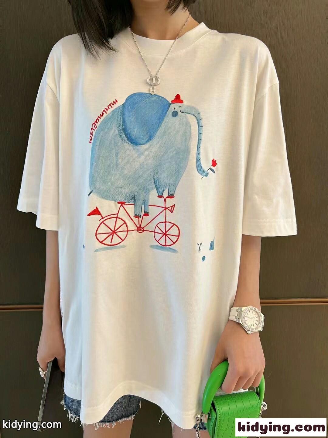 今季流行り ビッグシルエット 体型カバー ミュウミュウ 半袖tシャツ コピー プリント コットン トップス-0
