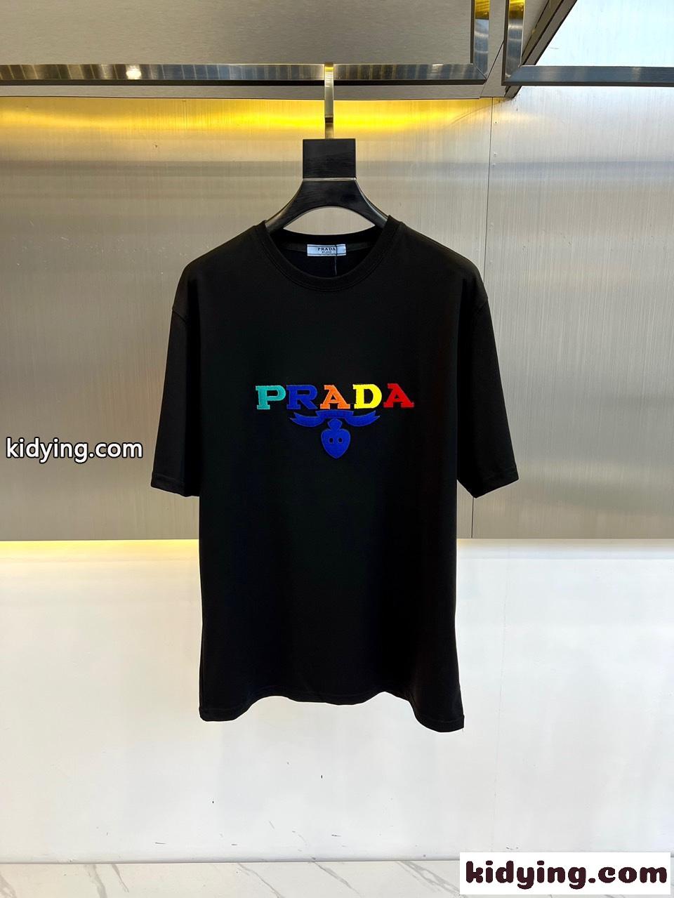 プラダ Tシャツ コピー カジュアル ロゴ入り クルーネック 半袖Tシャツ ブラック-0