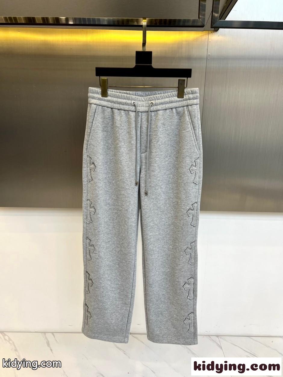 クロスパッチ 裏起毛 スウェットパンツ クロムハーツ パンツ 偽物 グレー-1