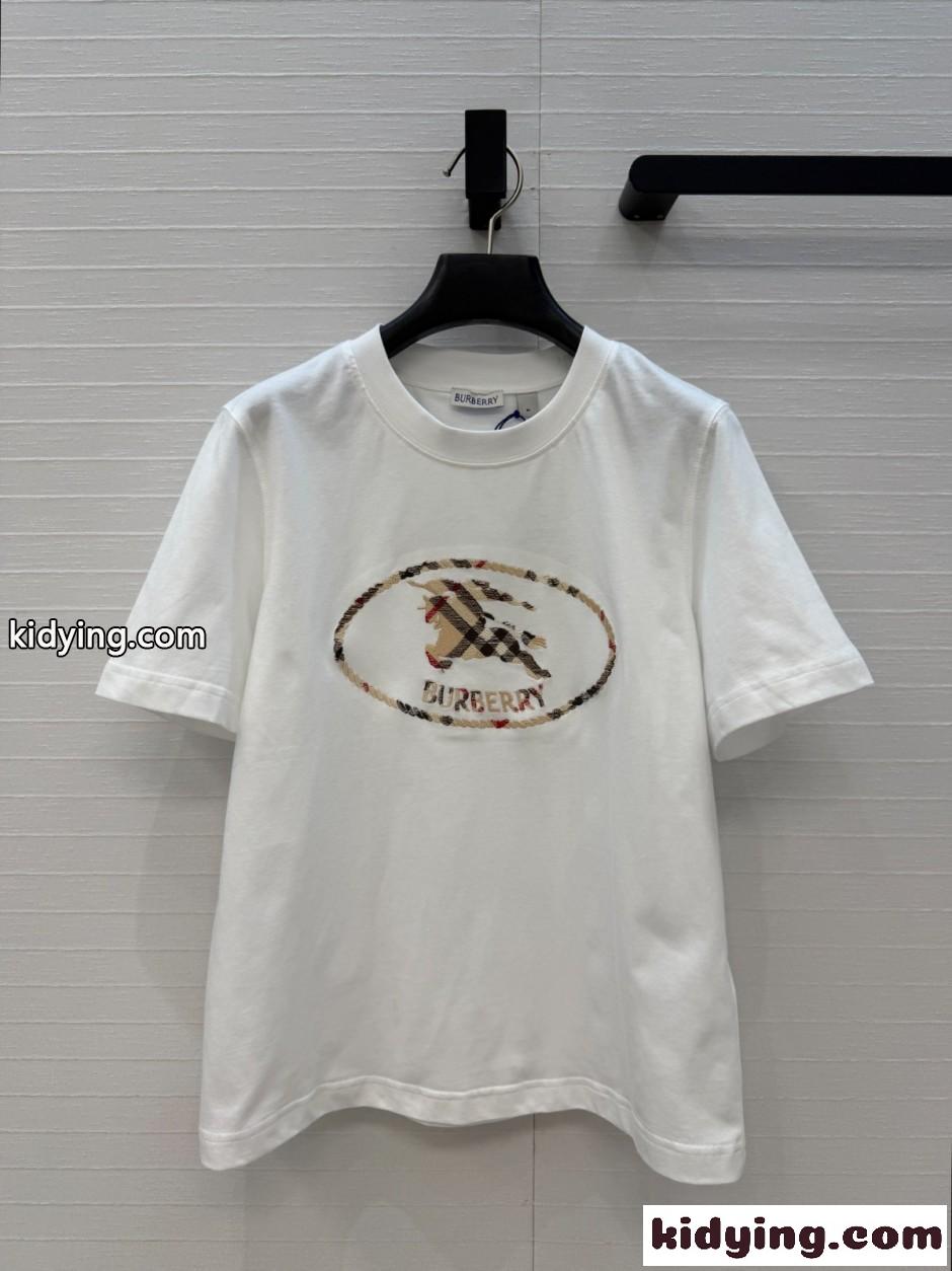 チェックナイトスタンプ コットンTシャツ バーバリー Tシャツ 偽物-0