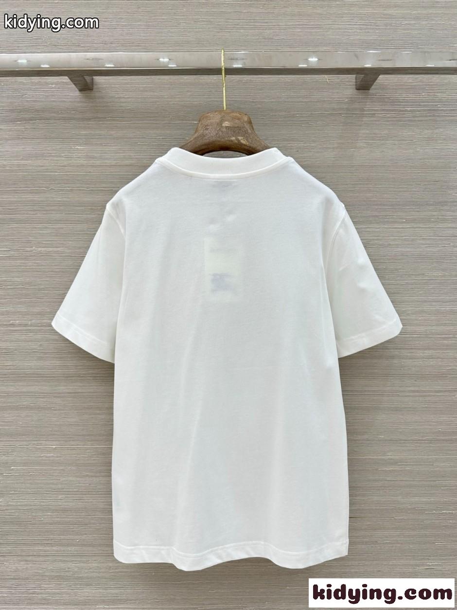 チェック ナイトスタンプ コットンTシャツ バーバリー Tシャツ コピー ホワイト-5