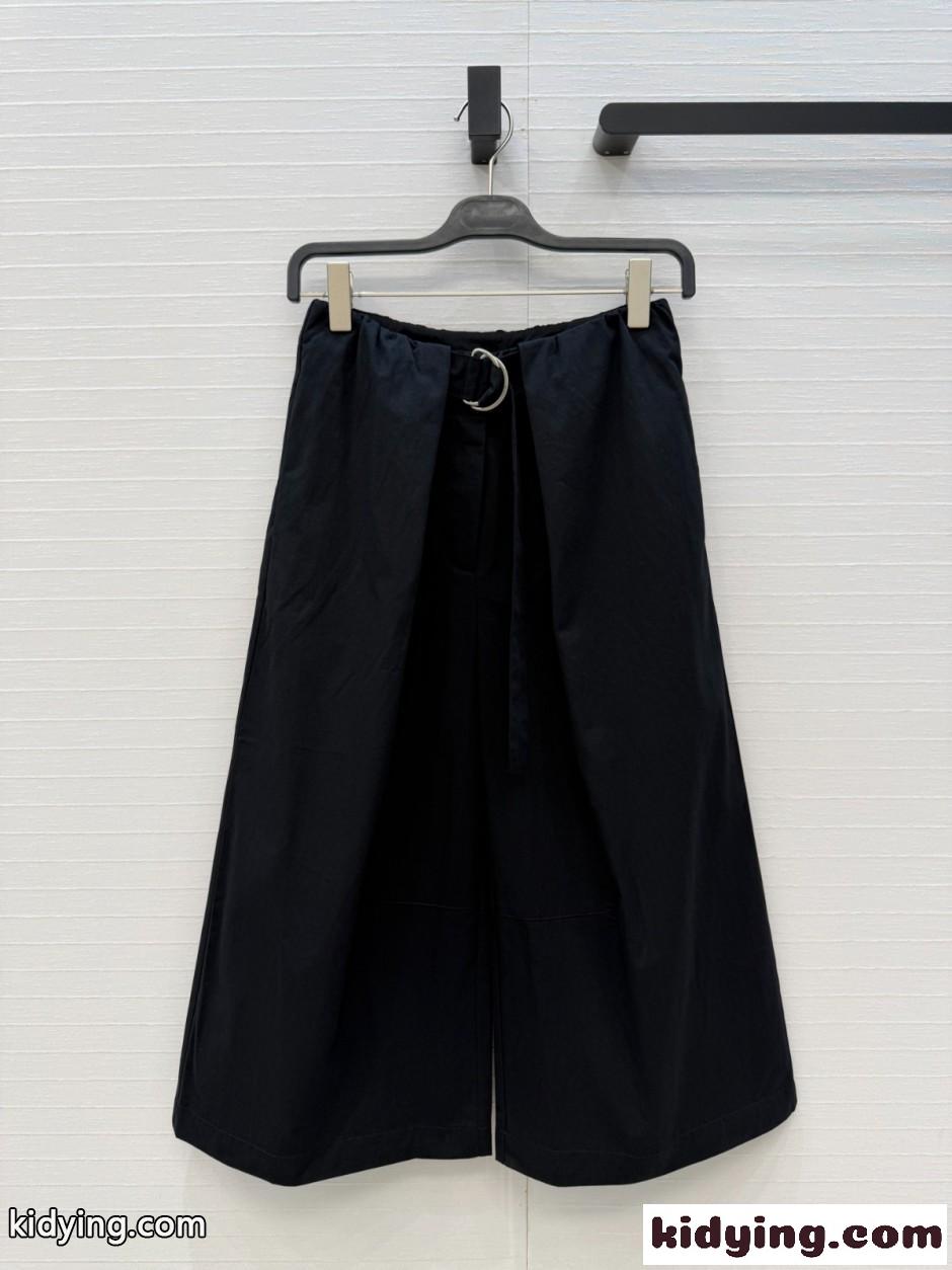 ロエベ パンツ 偽物 ベルト付き ワイドキュロットパンツ ブラック-0