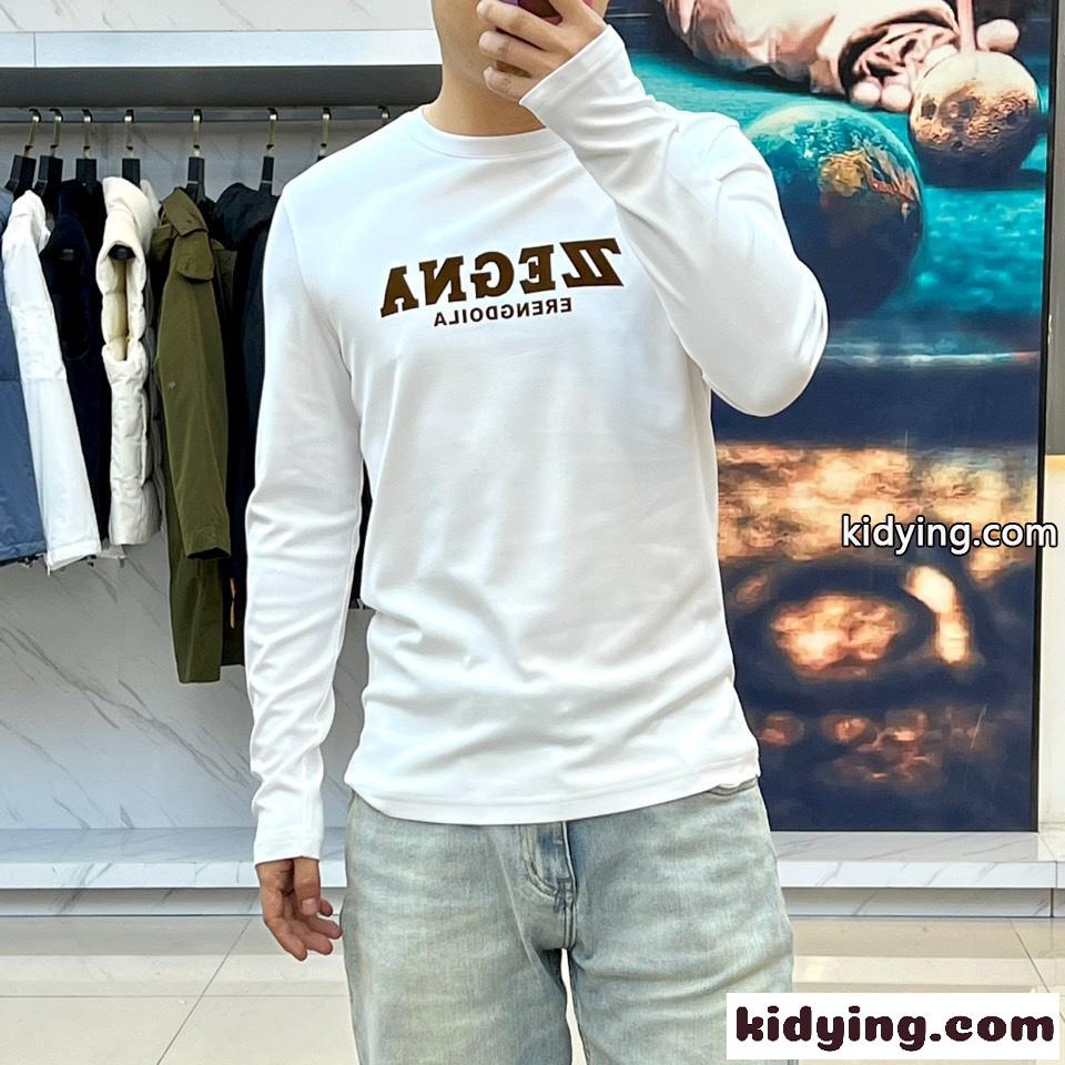 シンプル ロゴ エルメネジルド・ゼニア Tシャツ コピー コットン 長袖Tシャツ ホワイト-2