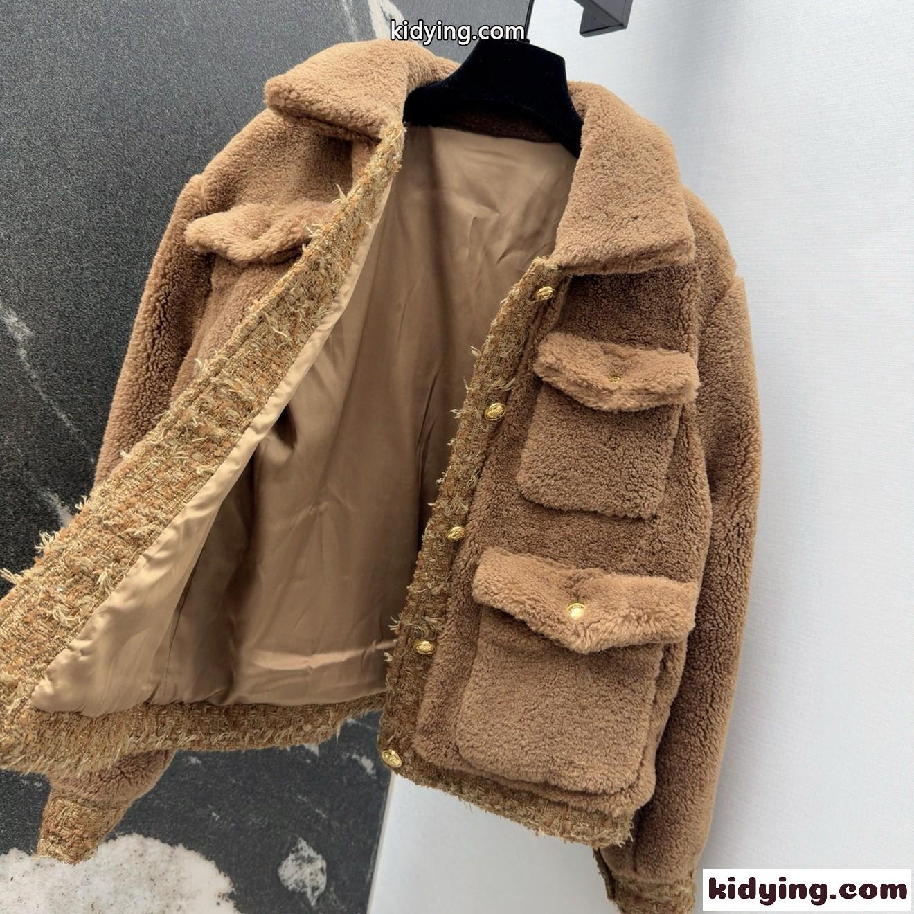 セリーヌ ジャケット 偽物 上品 可愛い ふわふわ テディボア ショートジャケット ブラウン-3