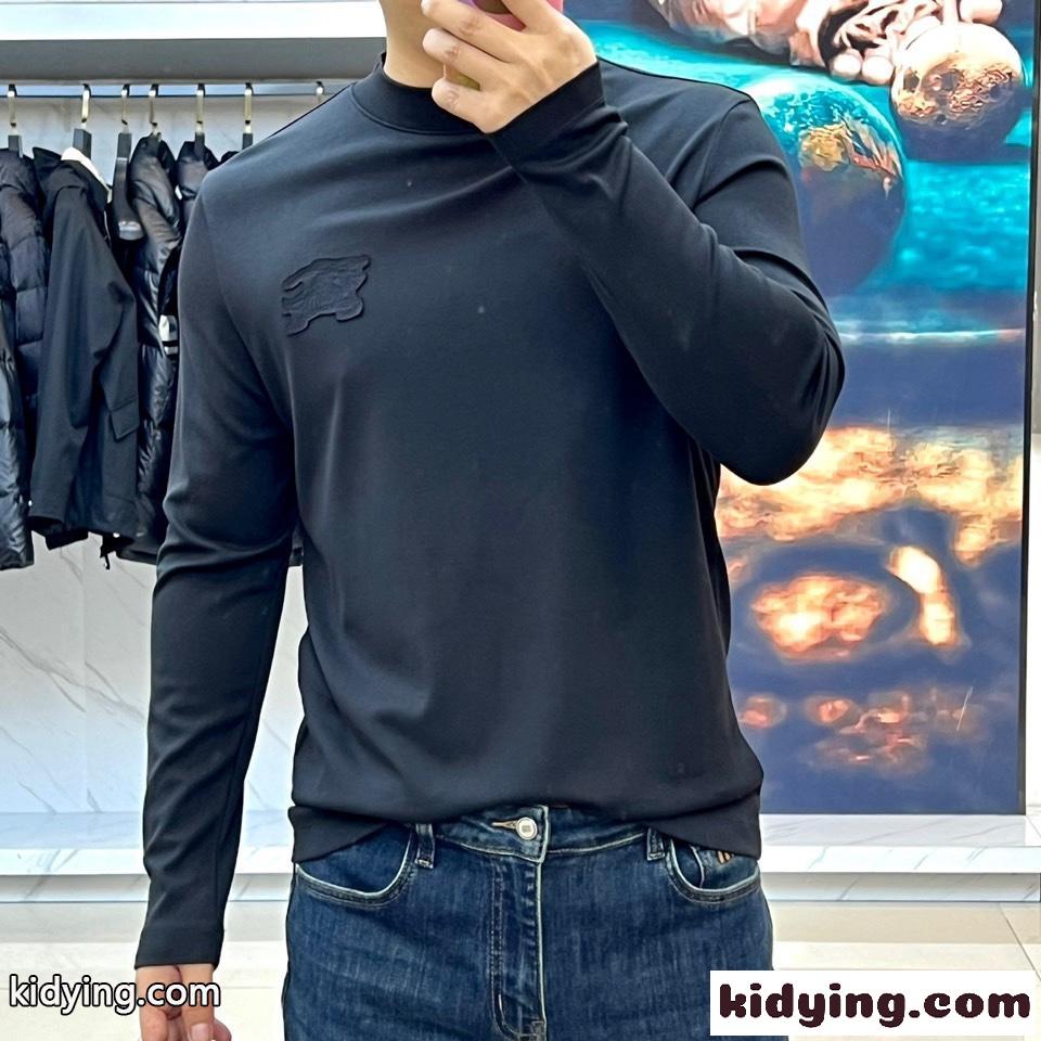 シンプル 上品 ロゴ入り 長袖Tシャツ バーバリー 長袖Tシャツ 偽物 ブラック-1
