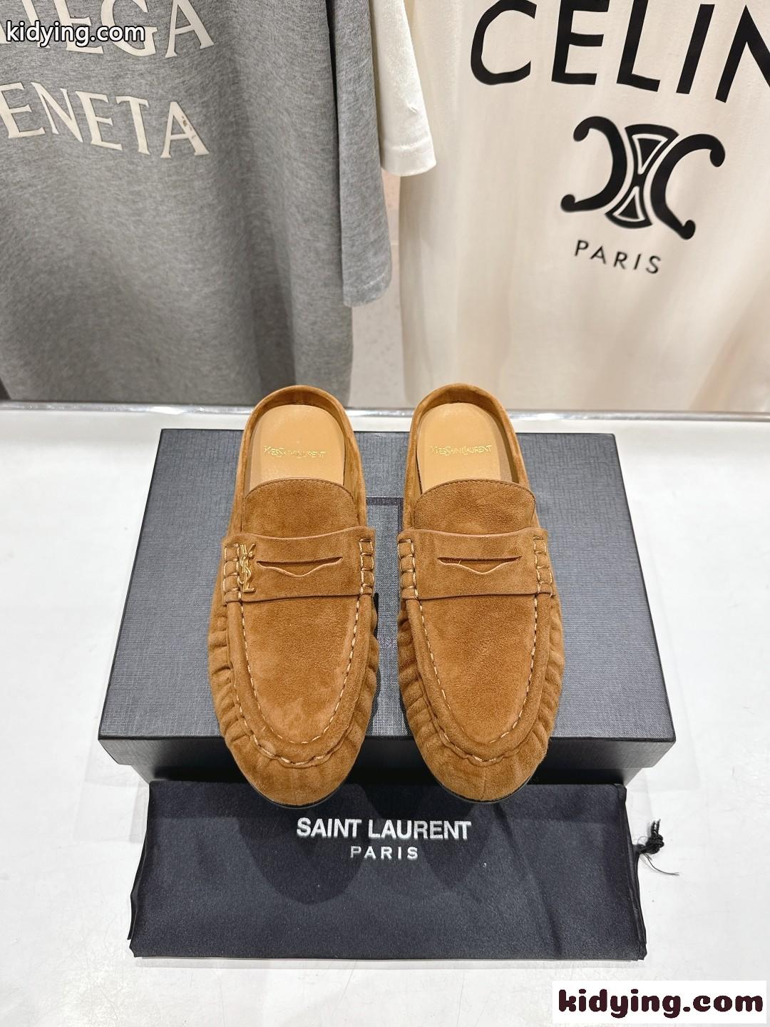 YSL ル ローファー イヴ・サンローラン レディースシューズ スーパーコピー スエード ブラウン-1