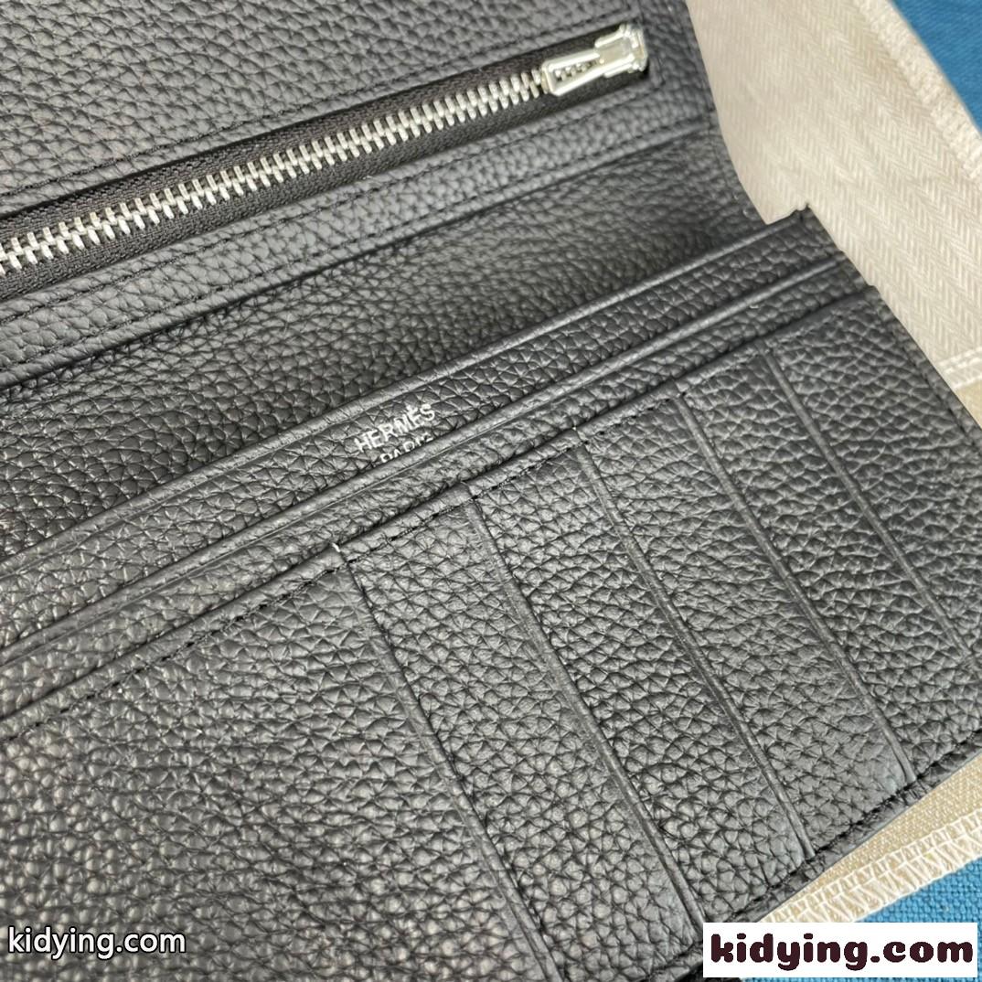 収納力バツグン レディース 長財布 無地 エルメス 財布 コピー ブラック シンプル 上品 ウォレット-3