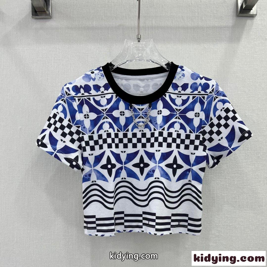 LV バイ・ザ・プール モノグラムタイルクロップトップ ルイ・ヴィトン Tシャツ コピー レディース-0