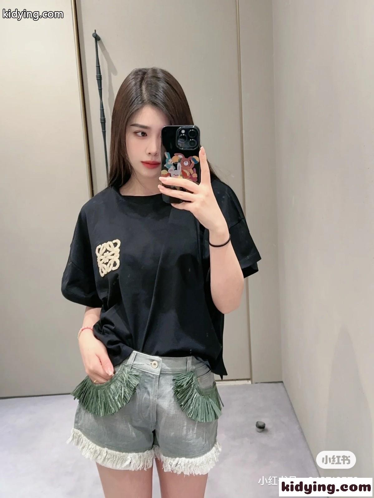カジュアル ボクシーフィット 半袖Tシャツ ロエベ Tシャツ スーパーコピー ブラック-5