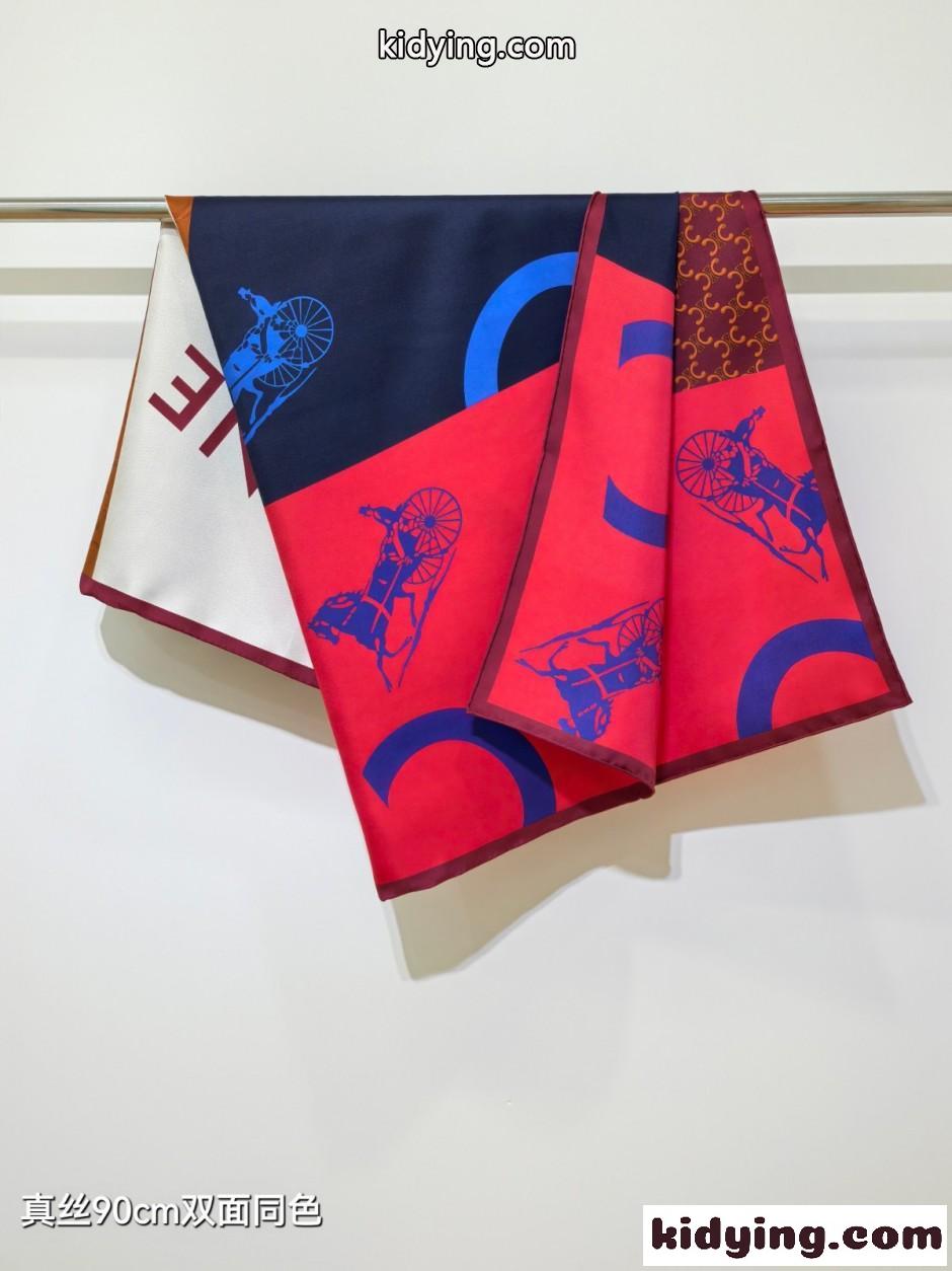 セリーヌ スカーフ コピー 合わせやすい 90×90cm シルク スクエアスカーフ-4