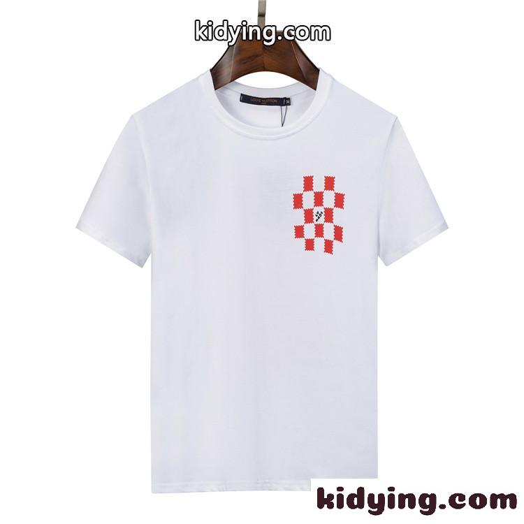 個性的 ファッション プリント クルーネック 快適 ルイ・ヴィトン Tシャツ コピー 夏 トップス 半袖 定番-1