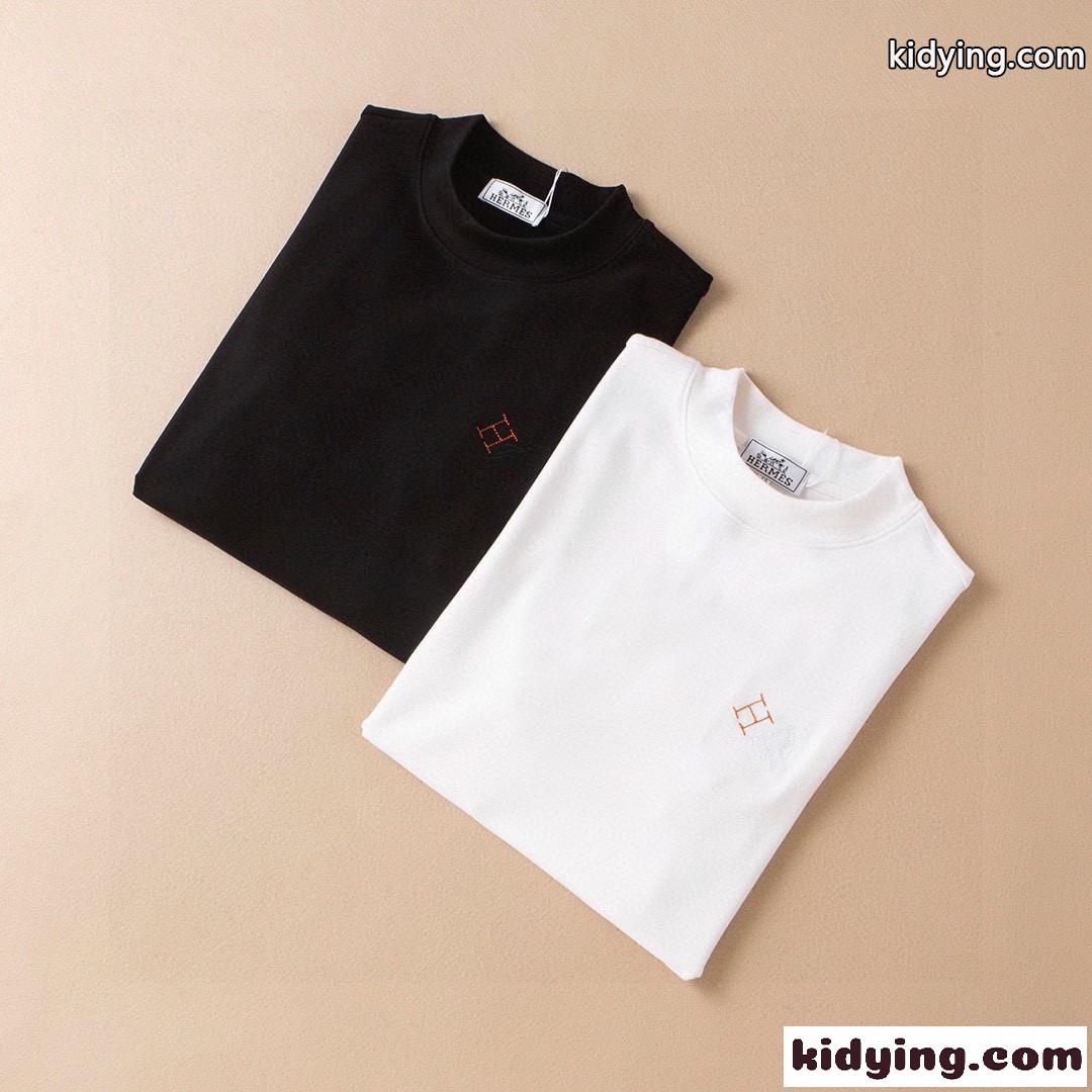 エルメス tシャツ メンズ コピー プルオーバー 半袖tシャツ ロゴ刺繍 ホワイト ブラック 合わせやすい 快適-3
