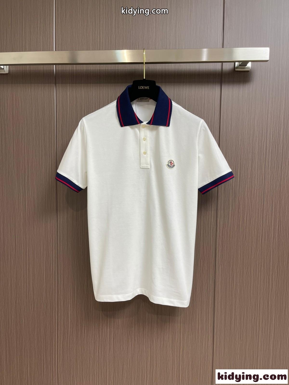 バックロゴ襟 コットンピケ ポロシャツ モンクレール Tシャツ コピー 半袖 トップス ホワイト-0
