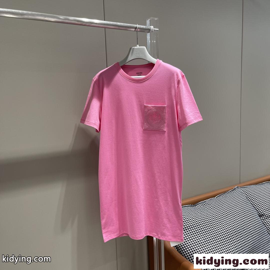2023春夏 ストレートドレス 刺繍入りポケット エルメス ワンピース コピー 半袖Tシャツワンピース-1