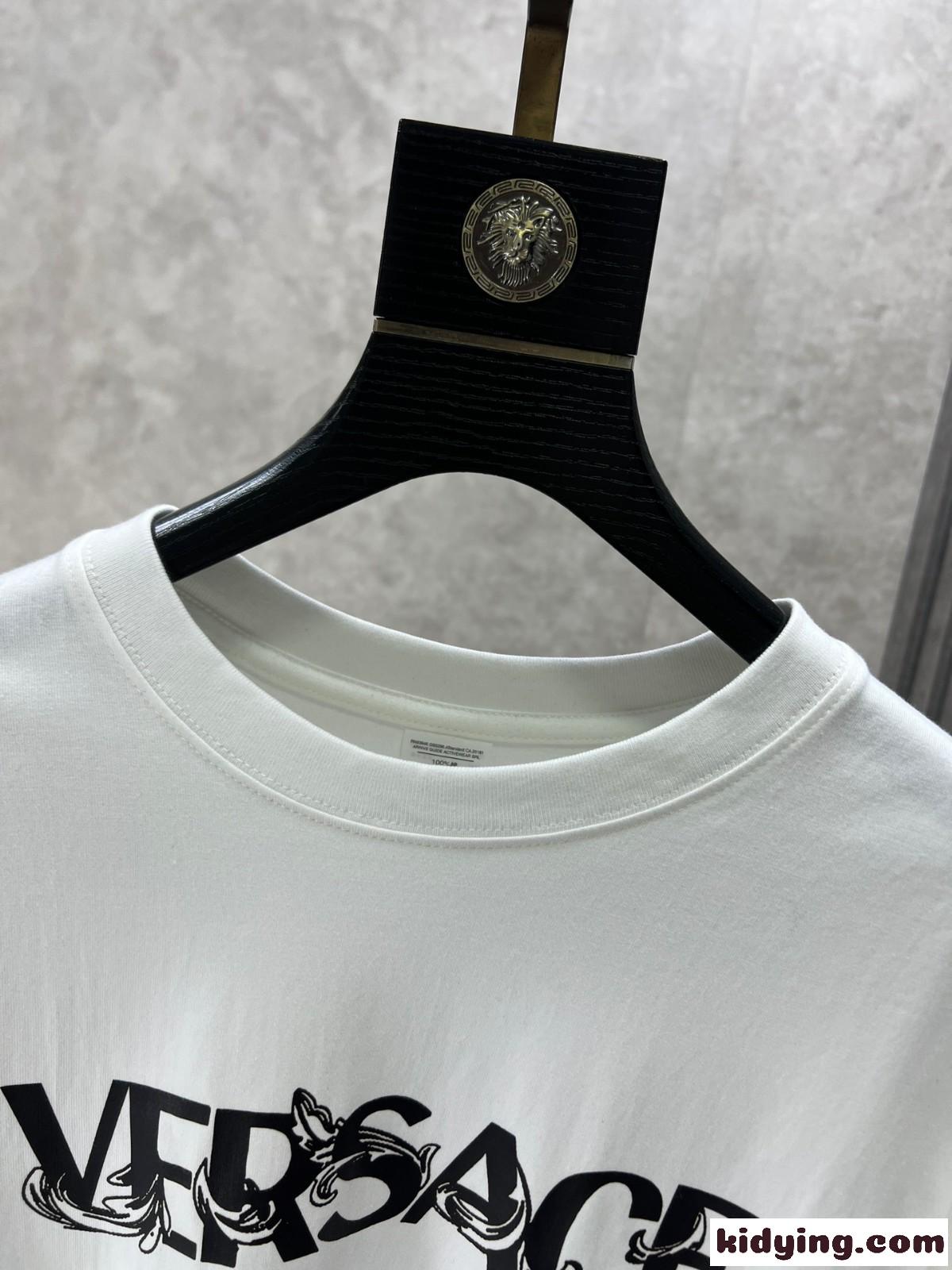 シンプル ロゴプリント クルーネック 長袖Tシャツ ヴェルサーチェ Tシャツ コピー ホワイト-2