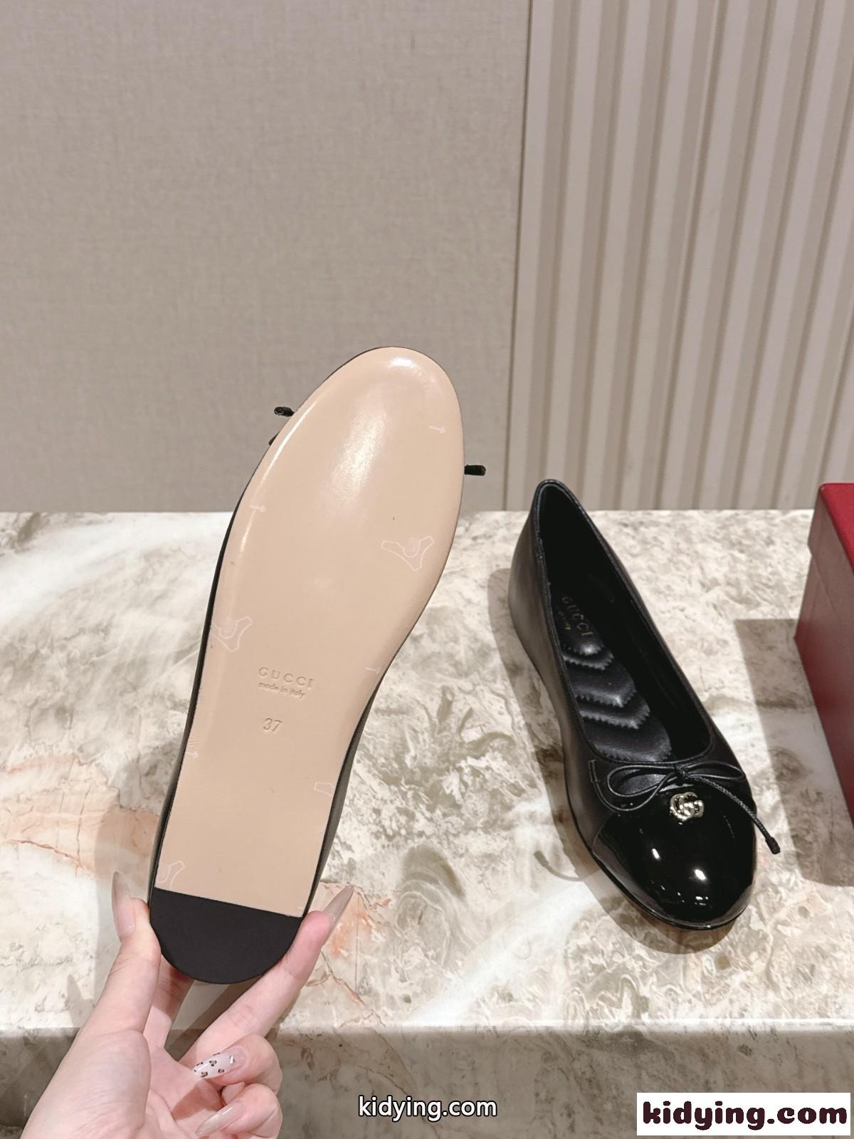 ダブルG付き ウィメンズ フラットバレエシューズ グッチ スーパーコピー ブラック-3