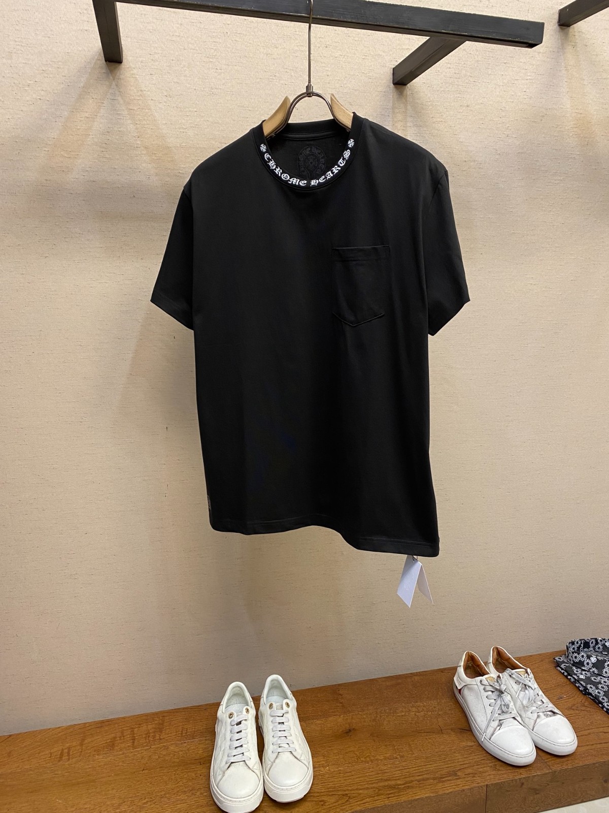 お洒落 ロゴプリント クルーネック 半袖Tシャツ クロムハーツ Tシャツ コピー コットン ブラック-1