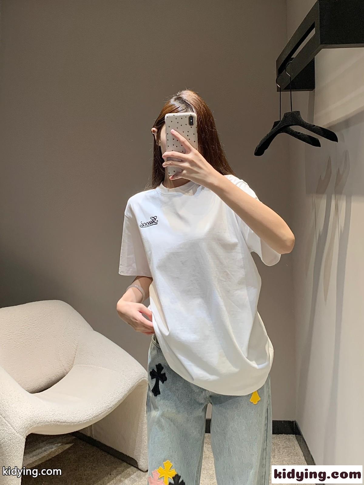 ロゴ刺繍 コットン 半袖Tシャツ グッチ Tシャツ コピー ホワイト-4