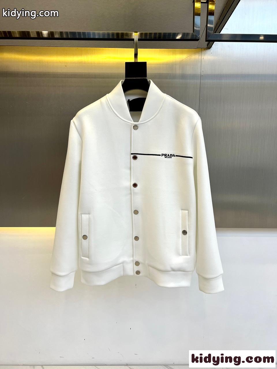 カジュアル ロゴ刺繍 スタジャン プラダ ジャケット コピー ブルゾン ホワイト-1