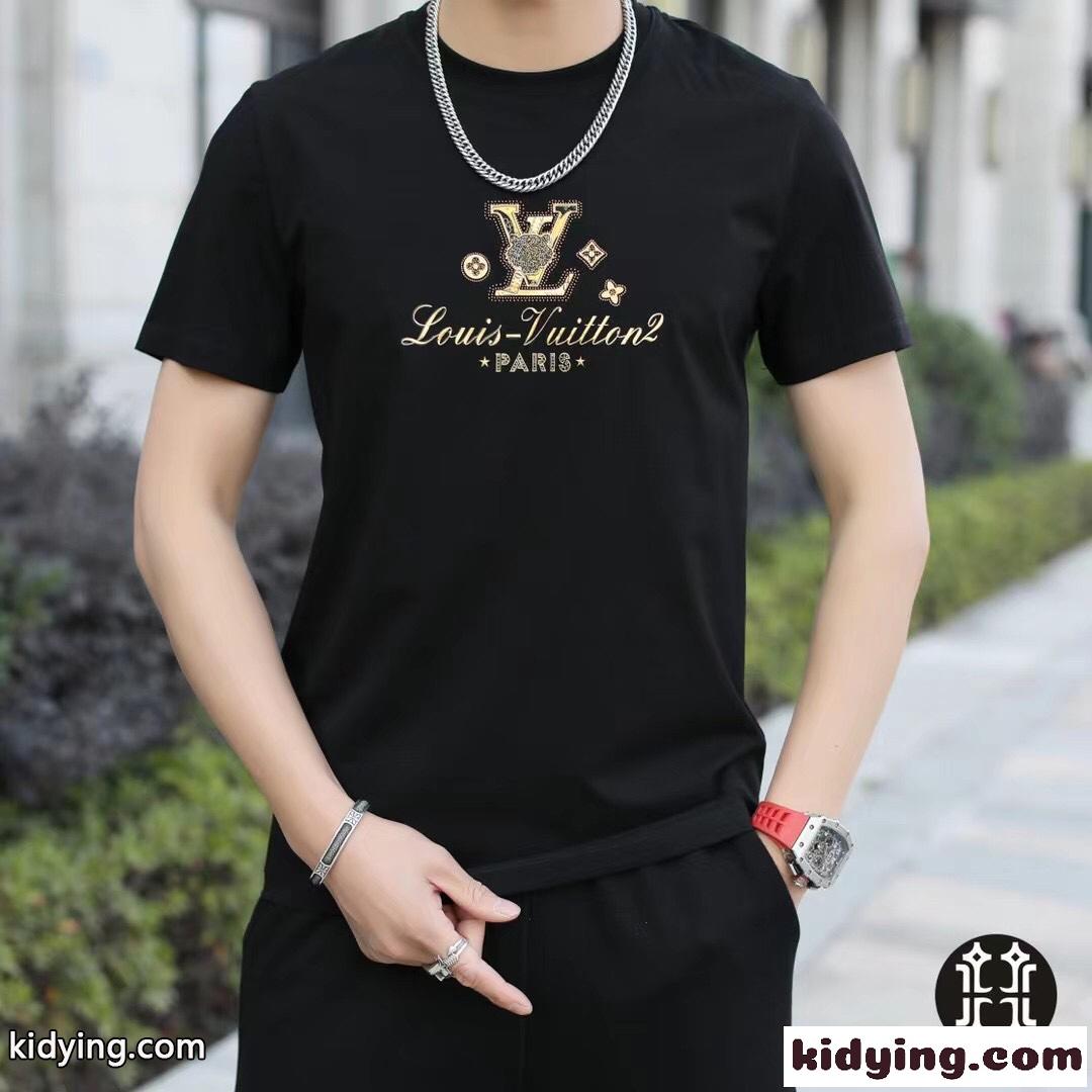 定番 柔らかい クールネック 春夏 新作 半袖 通気性 着心地いい ルイ・ヴィトン Tシャツ コピー-0