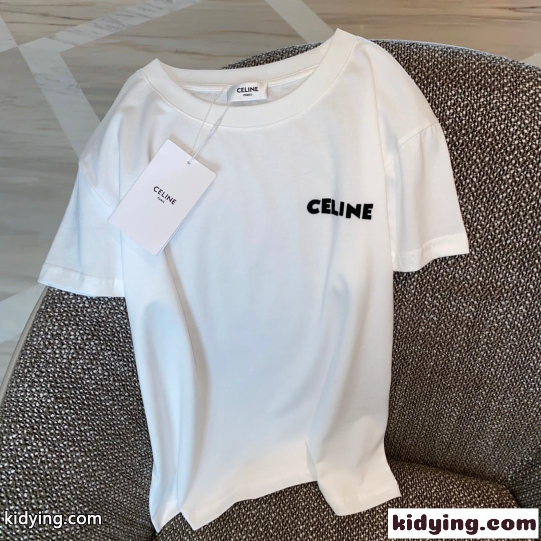 4色あり ベーシック クルーネック コットン セリーヌ tシャツ コピー 人気 ゆったり ロゴ 半袖 トップス-0