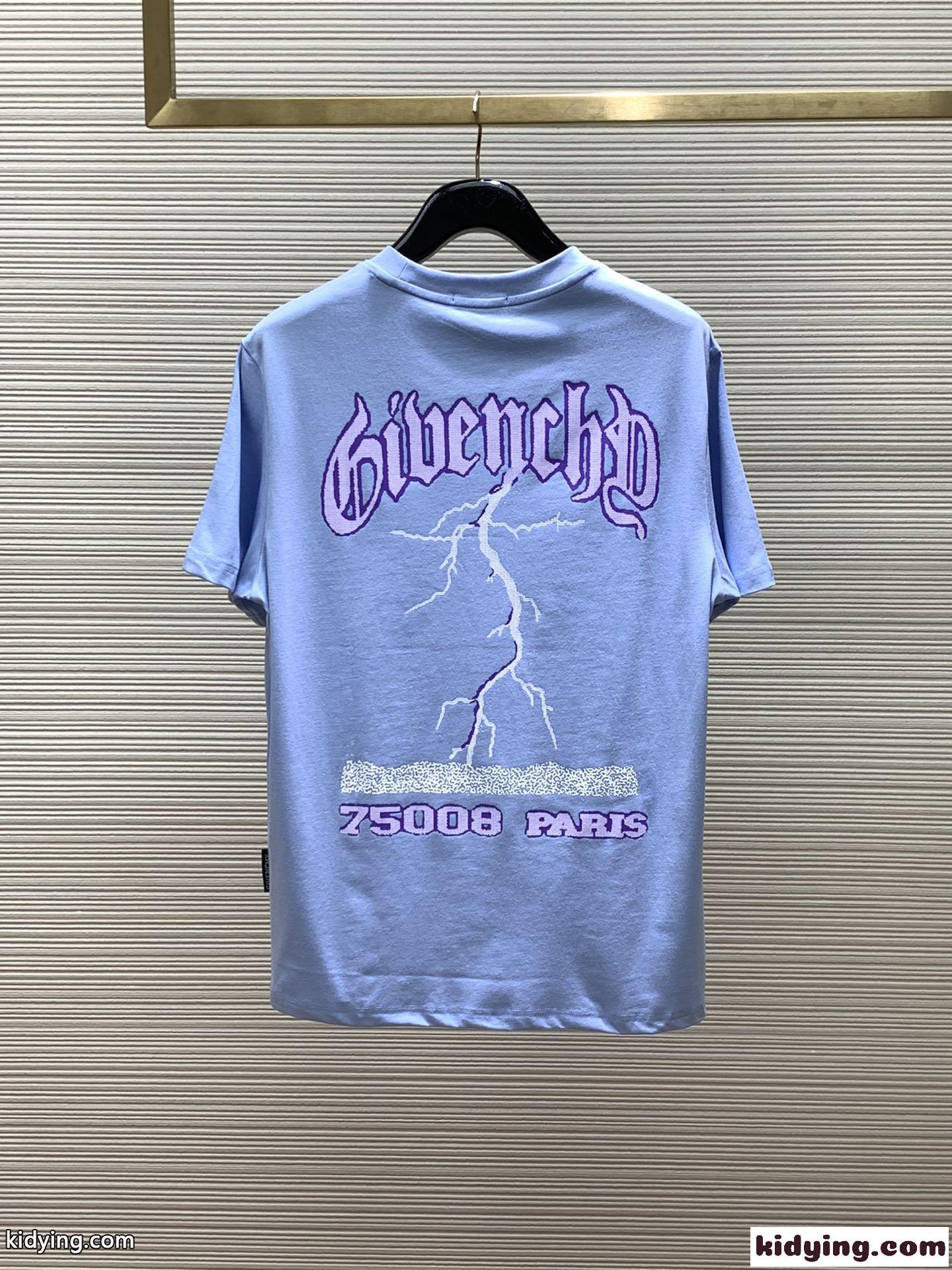 着心地いい コットン ジバンシィ Tシャツ 偽物 クルーネック 半袖Tシャツ ブルー-4