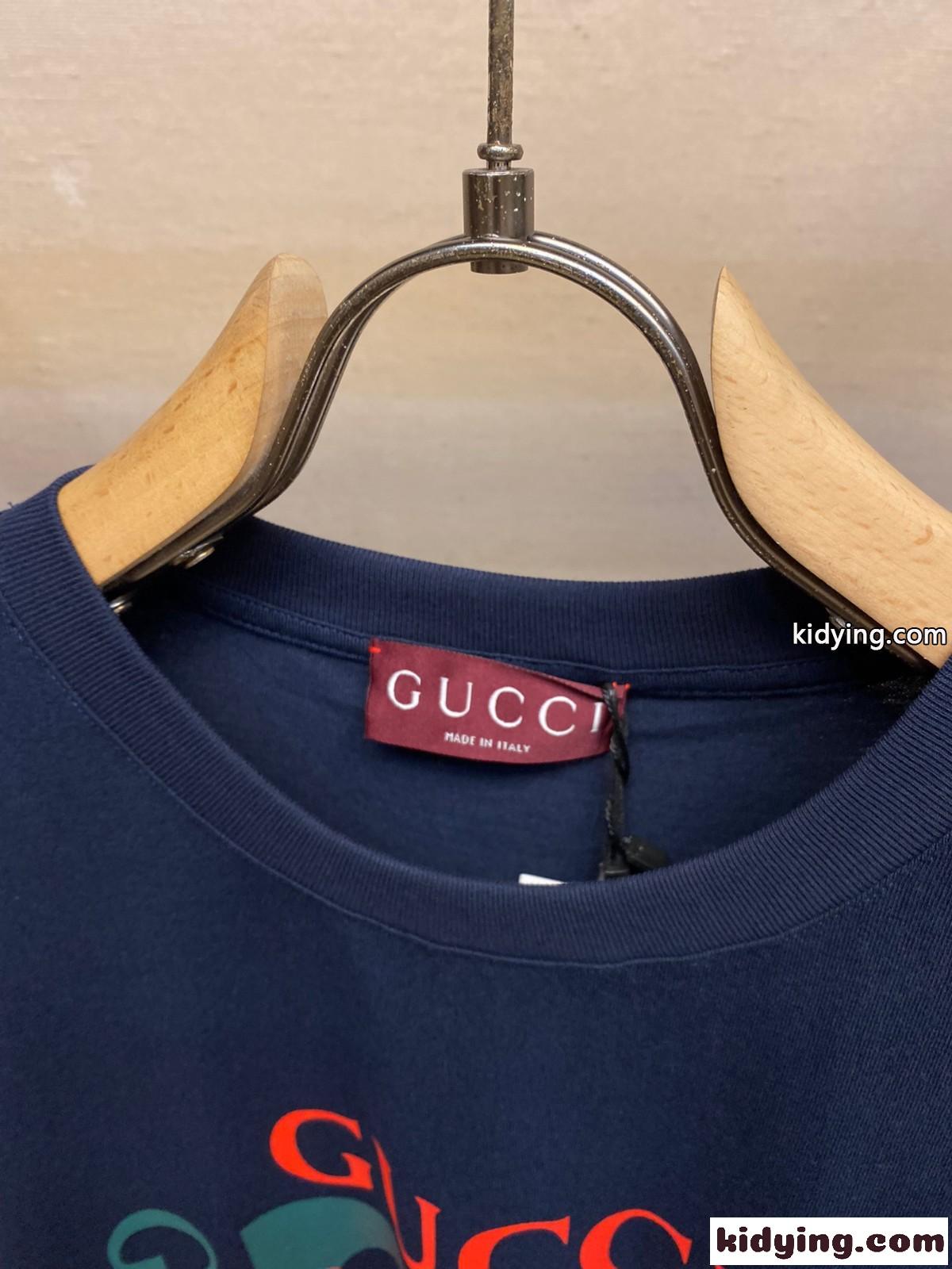 人気 ロゴ入り クルーネック グッチ 半袖Tシャツ コピー コットン ブルー-2