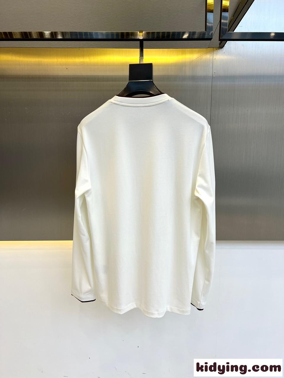 シンプル クルーネック 長袖Tシャツ エルメネジルド・ゼニア Tシャツ 偽物 ホワイト-4