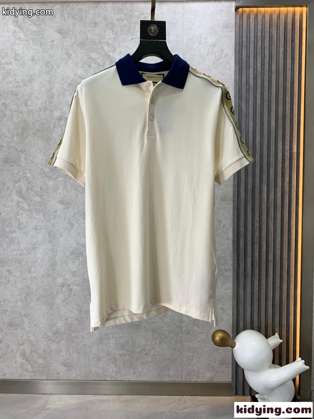 インターロッキングG ストライプ付き コットン ポロシャツ グッチ Tシャツ コピー メンズ ベージュ-1
