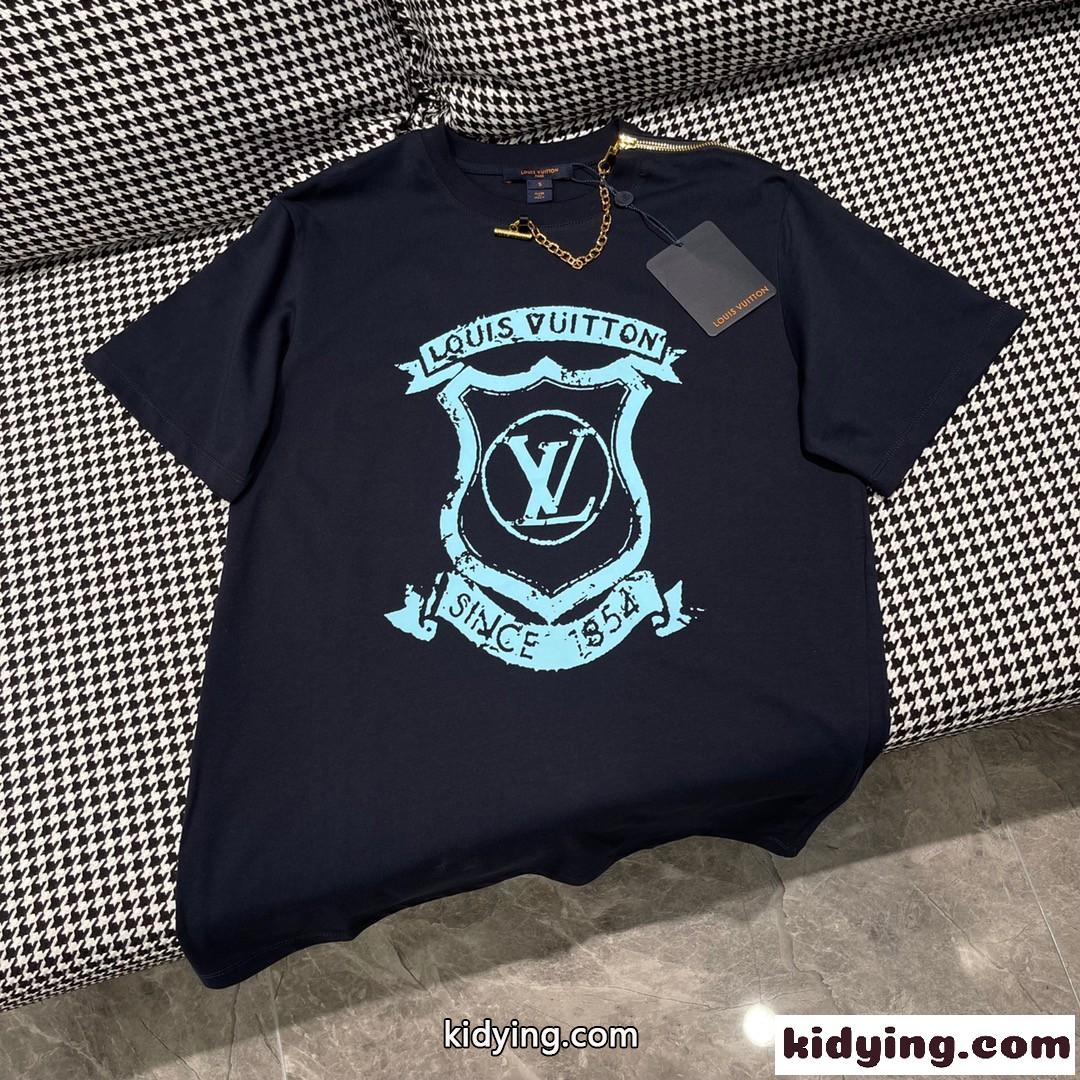 おしゃれ プリント クルーネック ルイ・ヴィトン Tシャツ コピー 快適 半袖 トップス-2