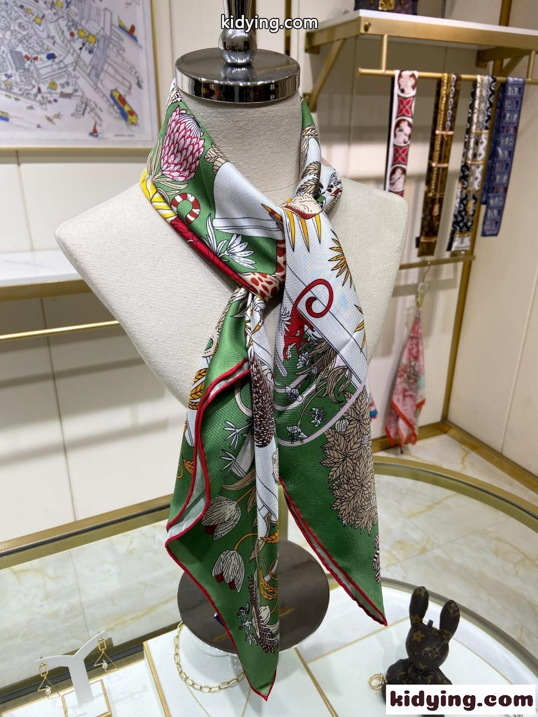 楽園のデザイン HERMES エルメス プレシャスパラダイス スカーフ90 コピー グリーン-3