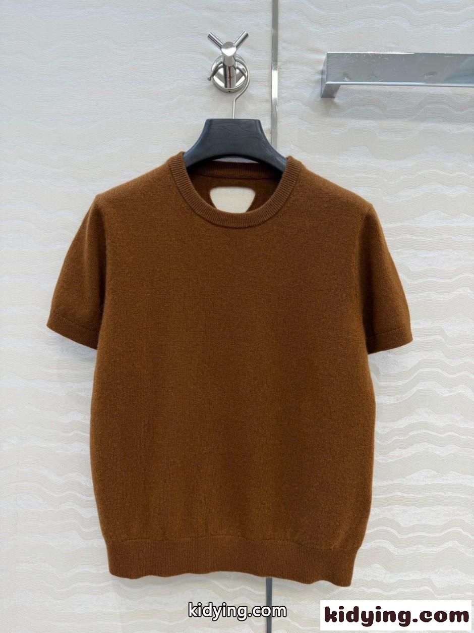シンプル 洗練された カシミヤ 半袖ニット プラダ セーター 偽物 ブラウン-1