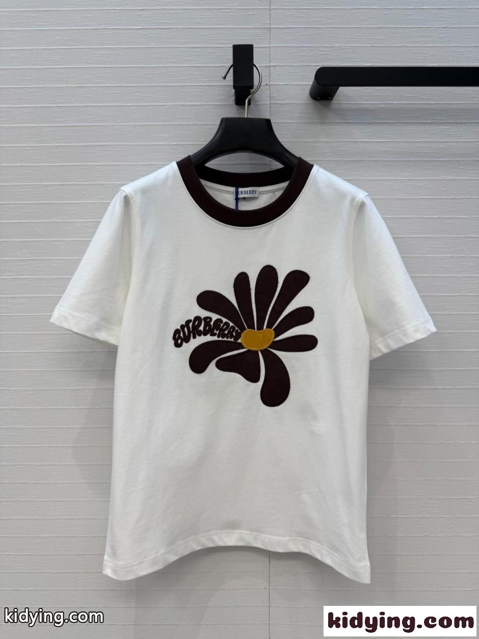 デイジー コットン 半袖Tシャツ バーバリー Tシャツ 偽物 ホワイト-0