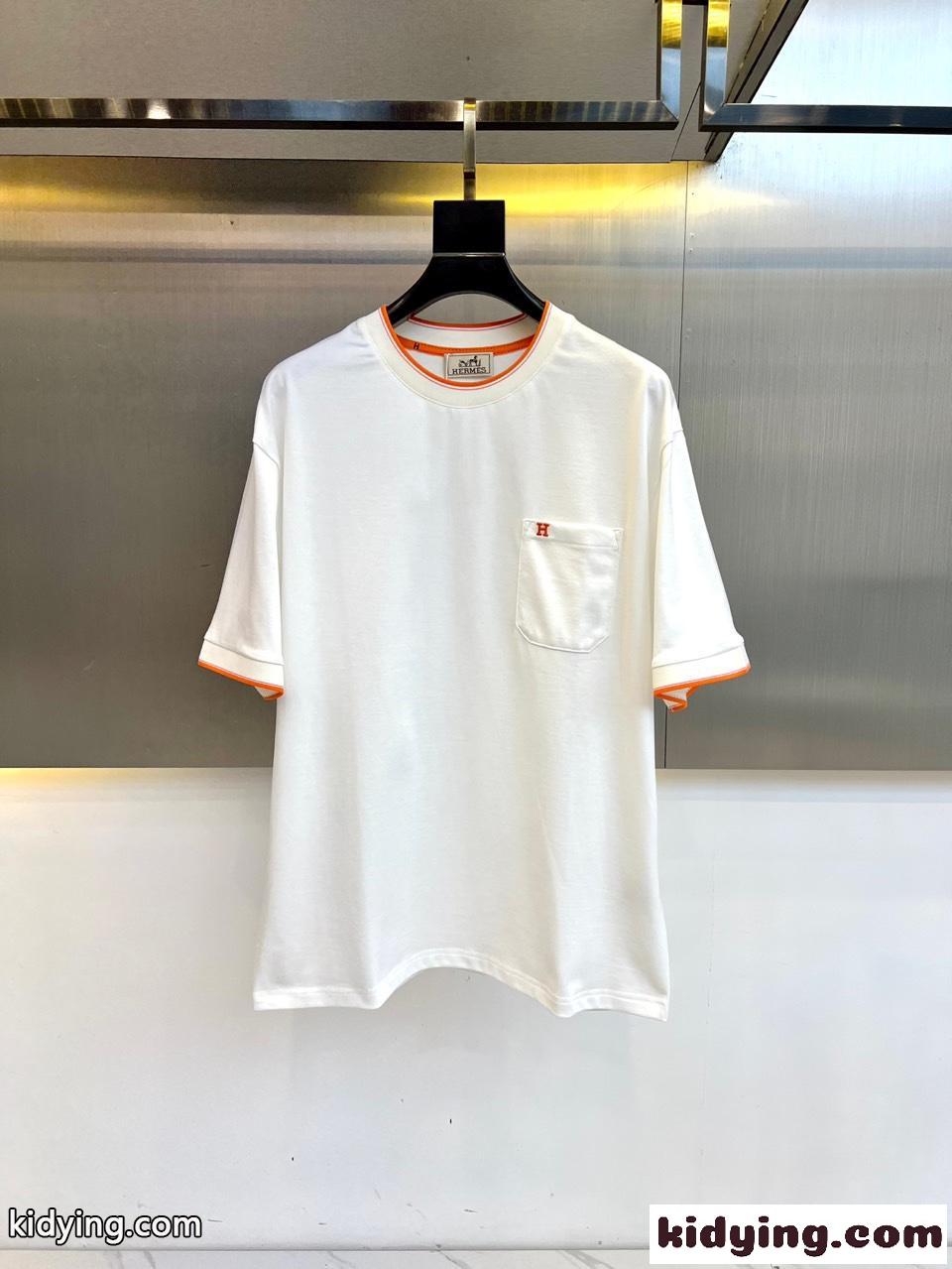 カジュアル リラックス 半袖Tシャツ エルメス Tシャツ 偽物 クルーネック ホワイト-0