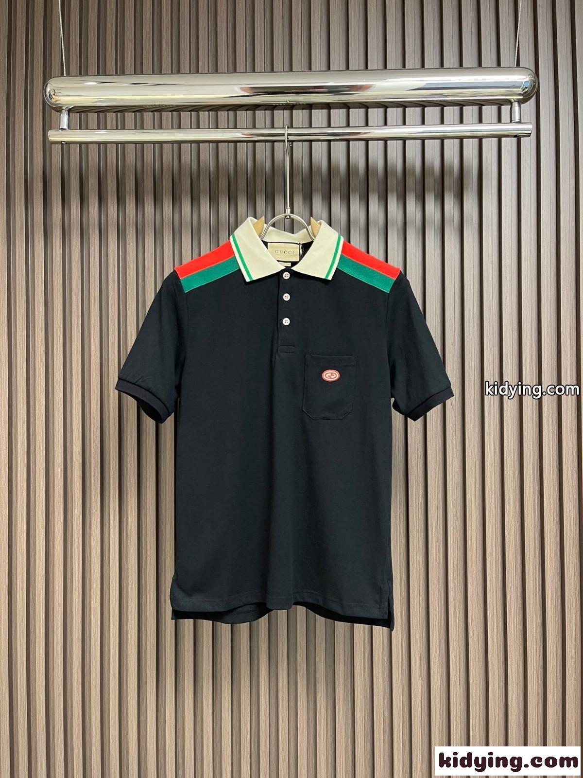 人気 GG パッチ付き コットン ポロシャツ グッチ Tシャツ コピー ブラック-0