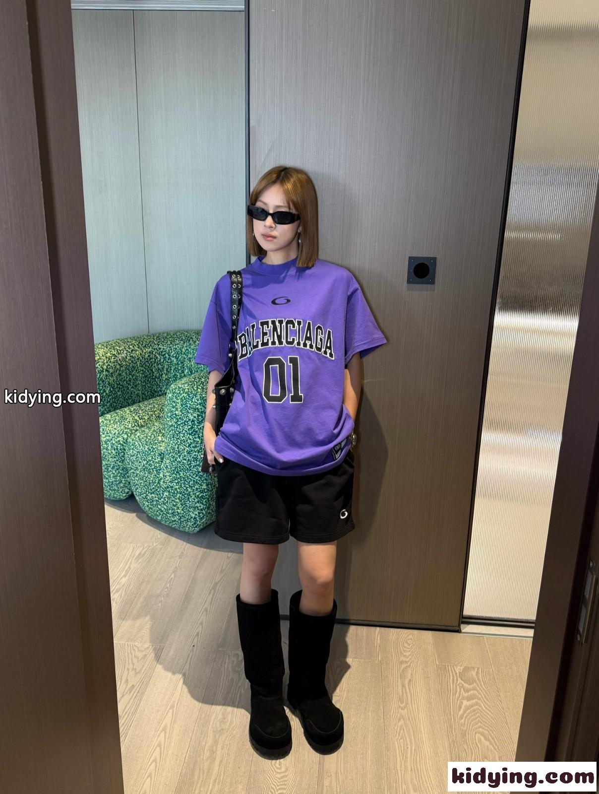 ユニセックス 刺繍入り オーバーサイズ 半袖Tシャツ バレンシアガ Tシャツ コピー パープル-5