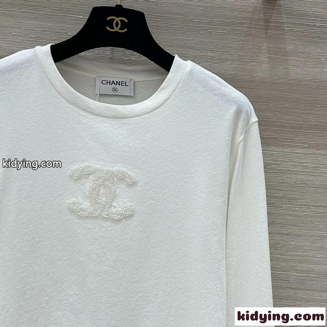 カジュアル コットン 長袖Tシャツ シャネル Tシャツ コピー クルーネック-0