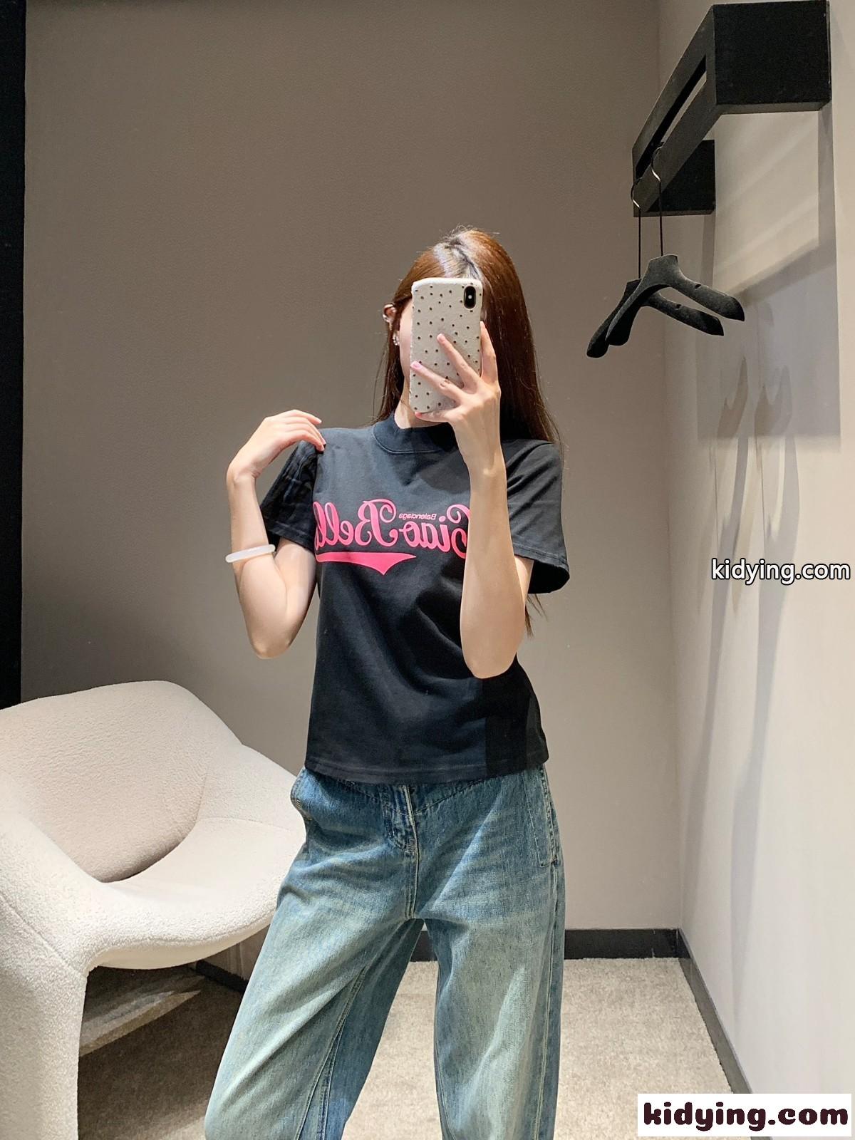 CIAO BELLO コットン 半袖Tシャツ バレンシアガ Tシャツ コピー ブラック-4