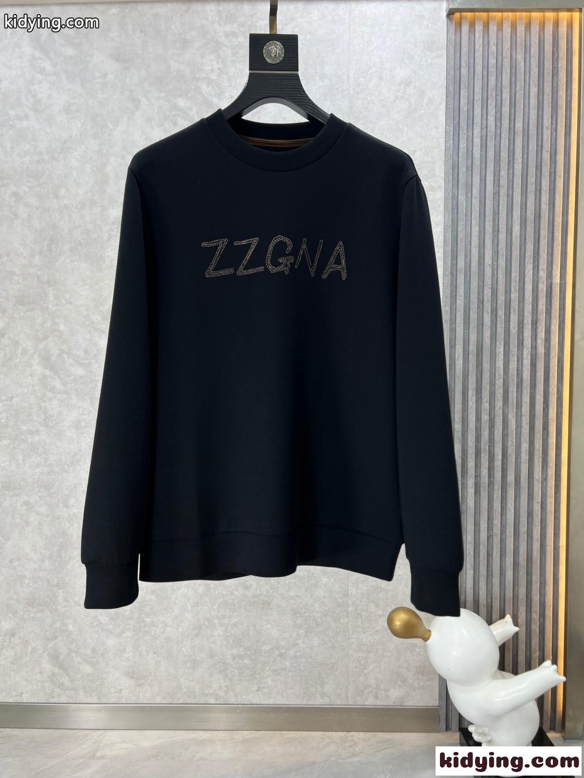 エルメネジルド・ゼニア Tシャツ コピー ベーシック ロゴ クルーネック スウェットシャツ ブラック-0