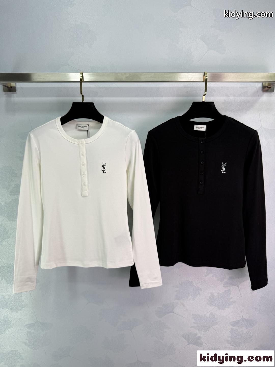 大人カジュアル ヘンリーネック 長袖Tシャツ イヴ・サンローラン Tシャツ 偽物-0